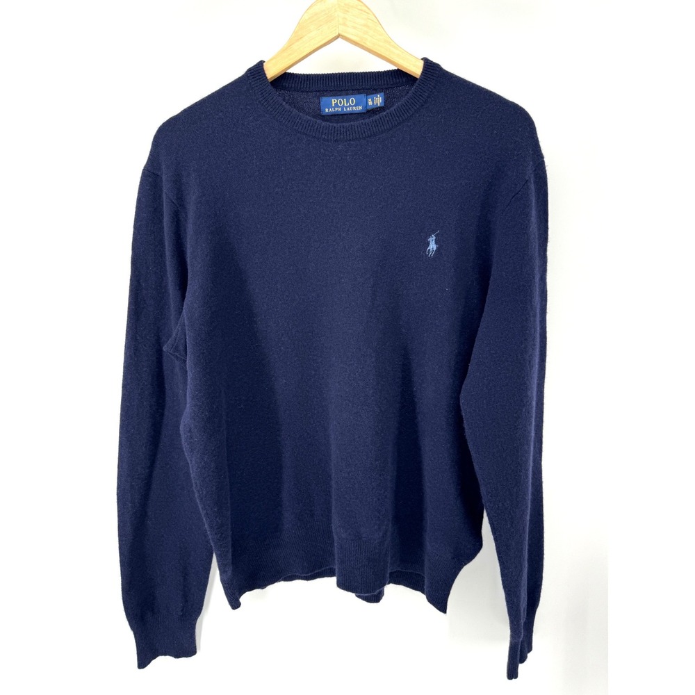 Polo Ralph Lauren Sweater Mens L XL Navy Blue Merino Wool Crewneck Pullover